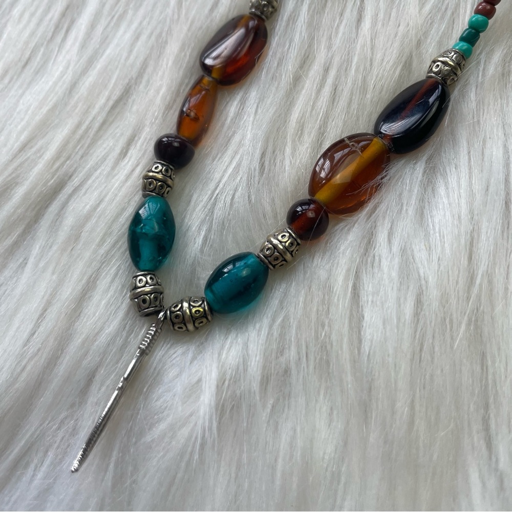 Glass blue and brown bead necklace